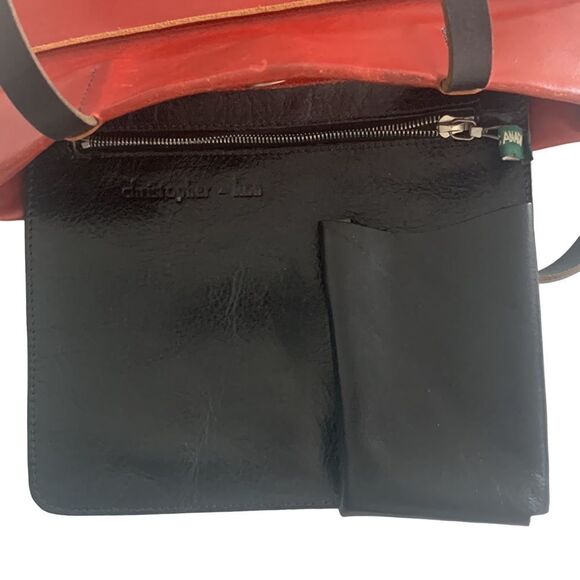 Christopher Kon Minimalist Unlined Red Leather Tote Bag, Luxury Shoulder Bag - Picture 8 of 10